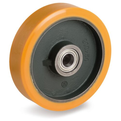 фото Колесо большегрузное tellure rota 642129 под ось, диаметр 400мм, грузоподъемность 2800кг, полиуретан tr, чугун, шариковый подшипник в комплекте