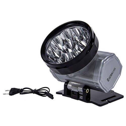 фото Налобный аккумуляторный фонарь ultraflash led5371, серебро, 10led, 2 режима, пластик, 220в