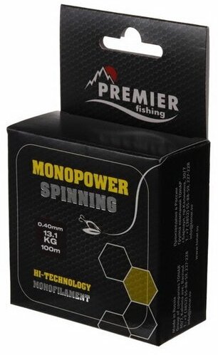 Леска Preмier fishing MONOPOWER SPINNING, диаметр 0.4 мм, тест 13.1 кг, 100 м, флуоресцентная желтая