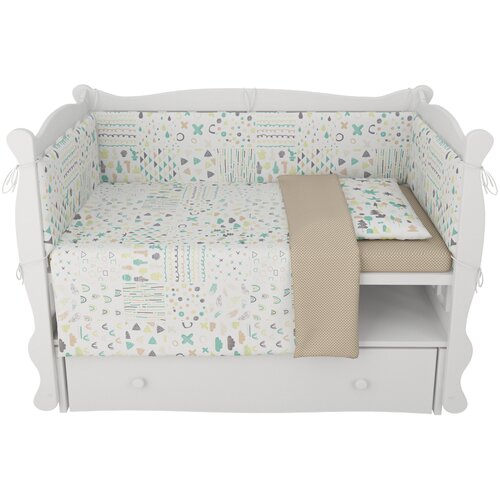 фото Комплект в кроватку 4 предмета (3+4 подушки-бортика) amarobaby абстракция, белый/коричневый (перкаль)