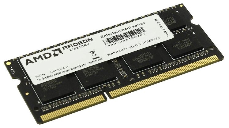8GB AMD Radeon Ddr3l 1600 SO Dimm R5 Entertainment Series Black R538g1601s2sl-u Non-ECC, Cl11, 1.35