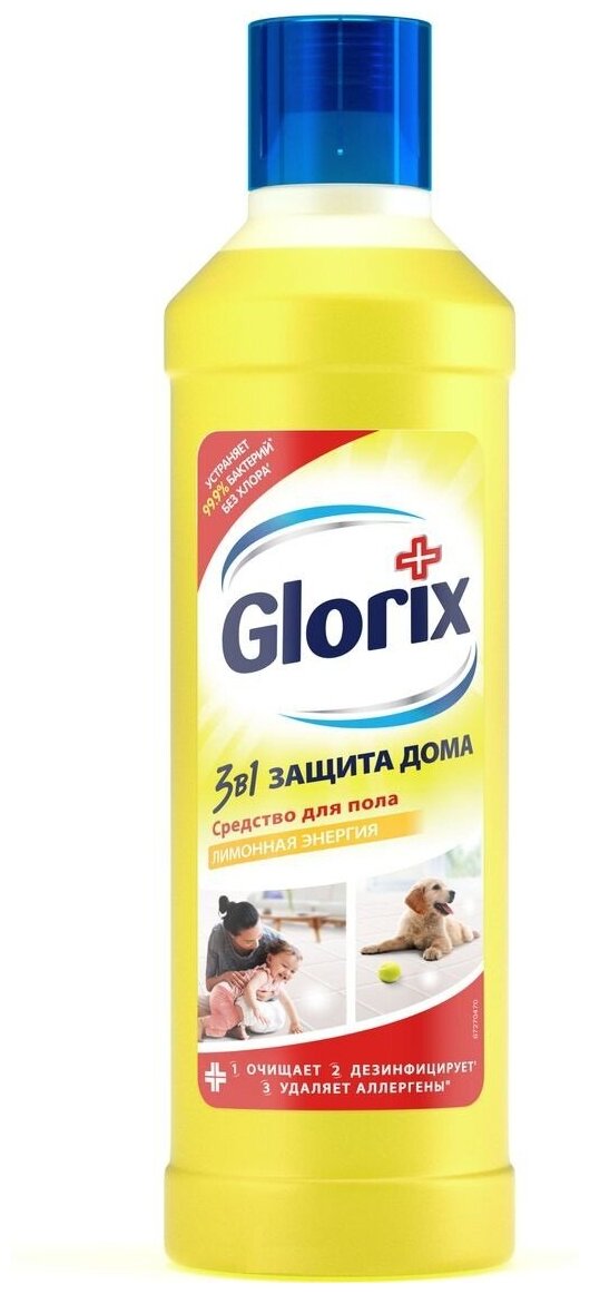 Glorix Лимонная энергия, моющая жидкость для пола, 100% удаляет грязь без смывания, 1 л