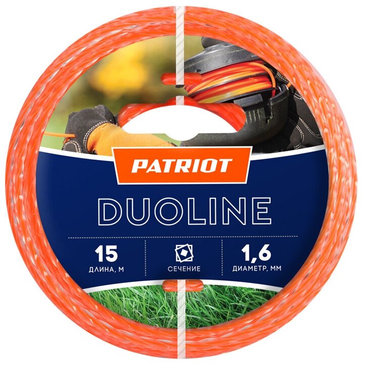 Леска для садового триммера PATRIOT Duoline D 1,6 мм L 15 м, скрученный квадрат