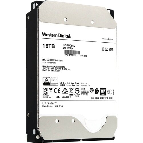 WD Жесткий диск HDD WD SAS Server 16Tb Ultrastar DC HC550 7200 12Gb/s 512MB 1 year