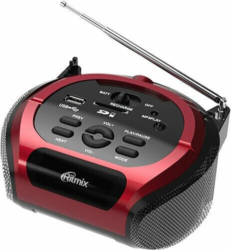 Аудиомагнитола Ritmix RBB-100BT, красный и черный