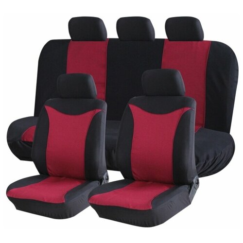 фото Чехлы универсальные на автомобильные сиденья,комплект "prestige",полиэстер/жаккард, черно-красные kraft