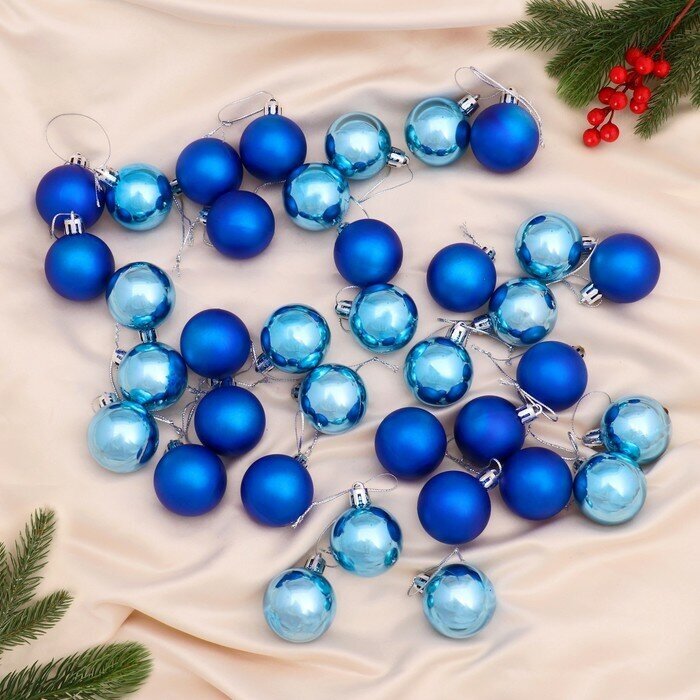Зимнее волшебство Набор шаров пластик d-4 см, 36 шт "Однотонный" синий