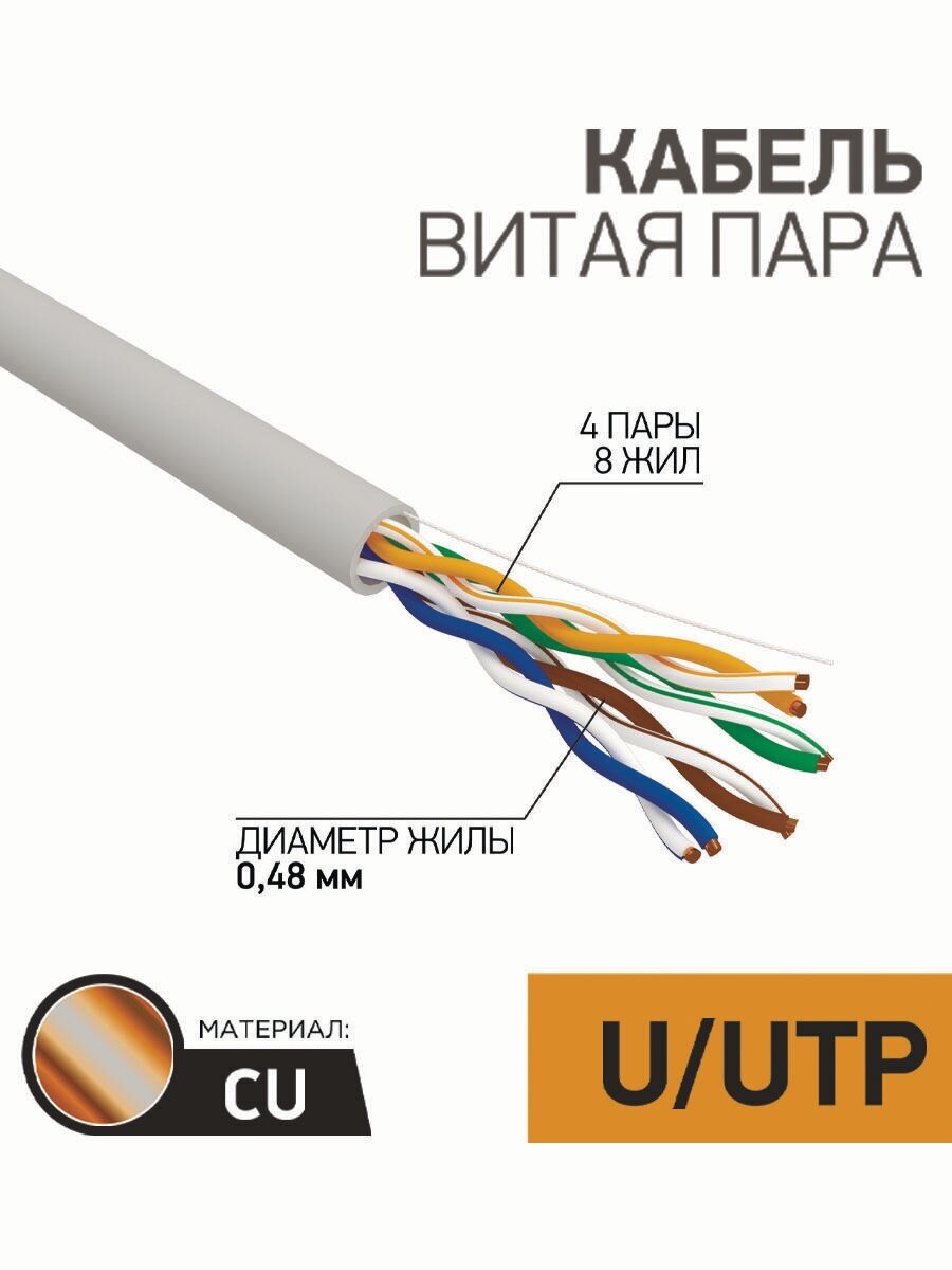 Неэкранированный медный кабель-витая пара (4PR 24AWG, CU, CAT5E), в бухте 25 м