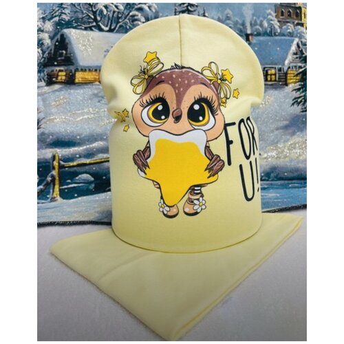 фото Шапка со снудом для девочки бини