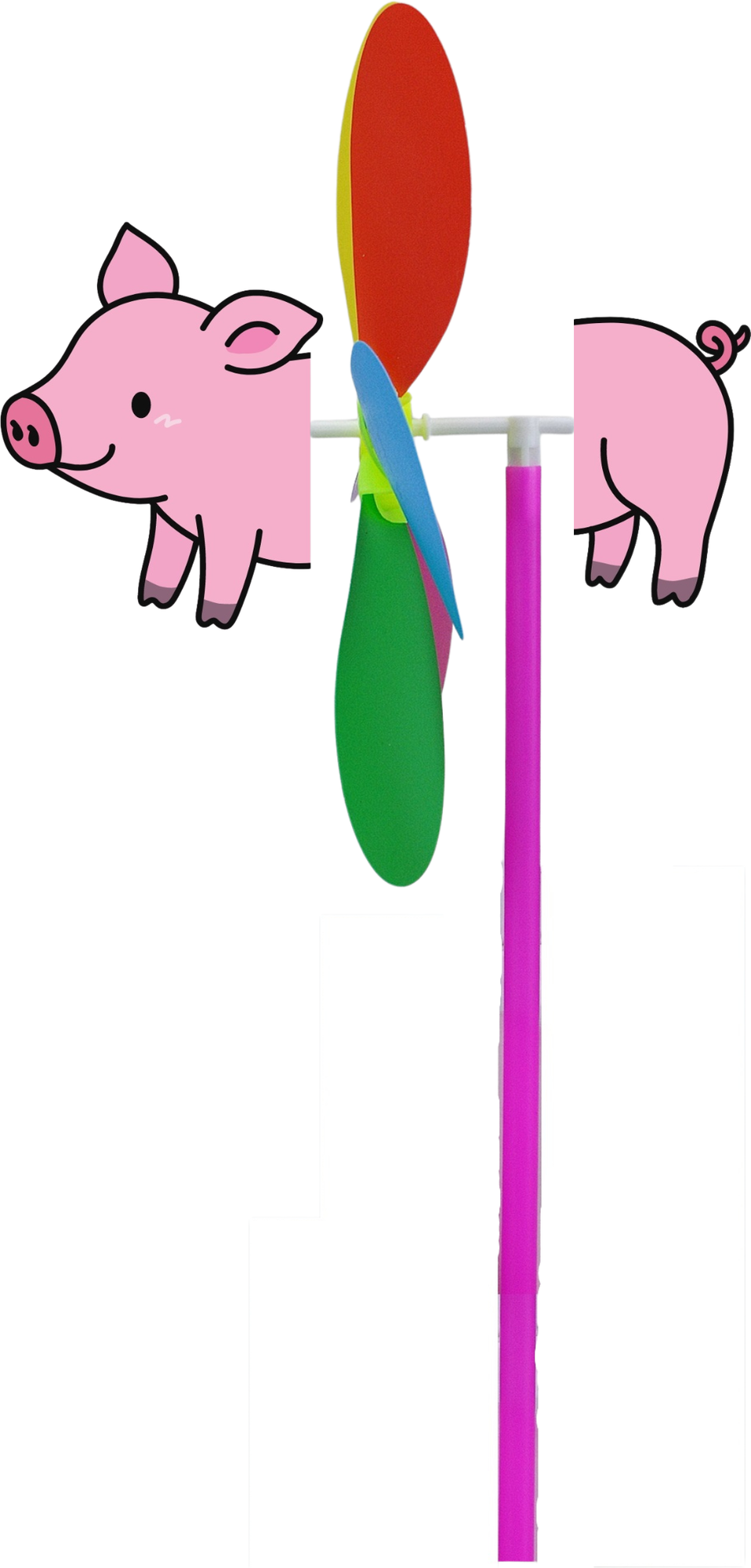 Ветерок цветочек, ветряная мельница, игрушка - вертушка для детей с фигуркой животного свинка, диаметр 23.5 см.