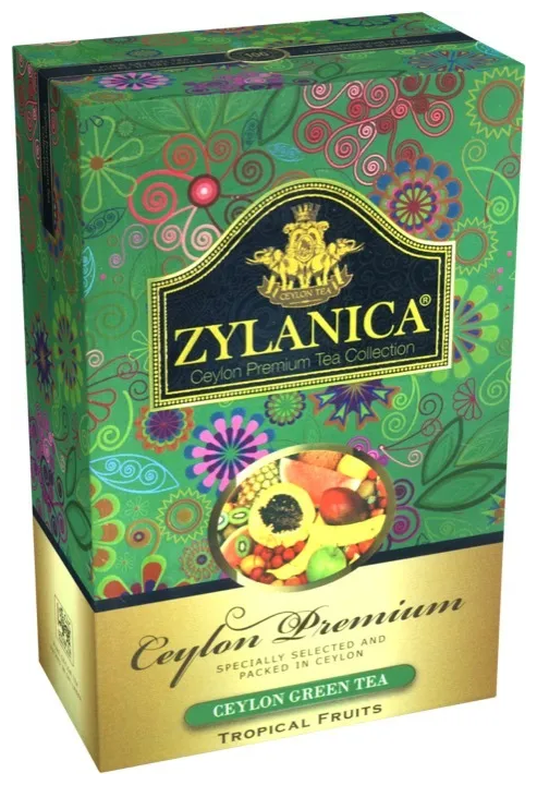 ЧАЙ зеленый ZYLANICA Ceylon Premium Collection Тропические фрукты 100 гр. зеленый, картон