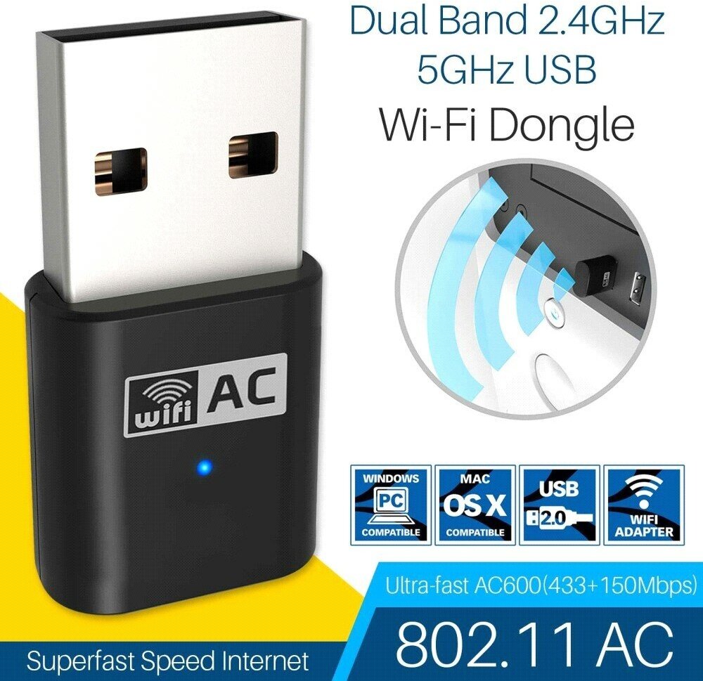 Wi-Fi адаптер AC Dual-band (RTL8811AU) 80211b/g/n/ac до 433 Мбит/сек 1T1R | ORIENT XG-940ac