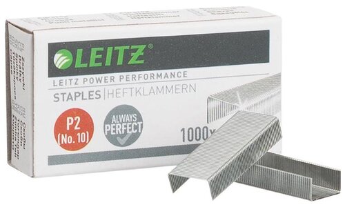 Leitz Скобы для степлера Power Performance №10 никелированные, 1000 шт, 1000 шт., 2 уп., серебристый