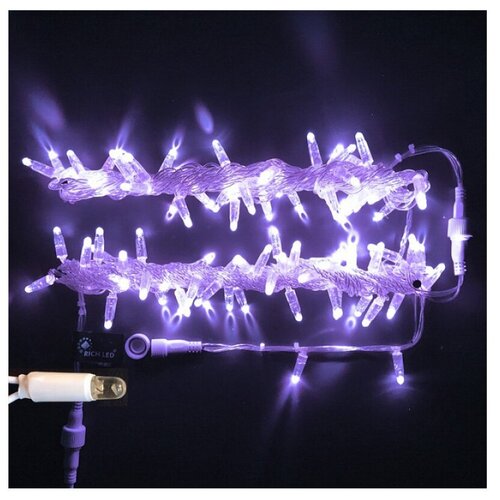 Светодиодная гирлянда нить 10 м, 100 холодных белых LED ламп, прозрачный ПВХ, соединяемая, IP65, Rich LED