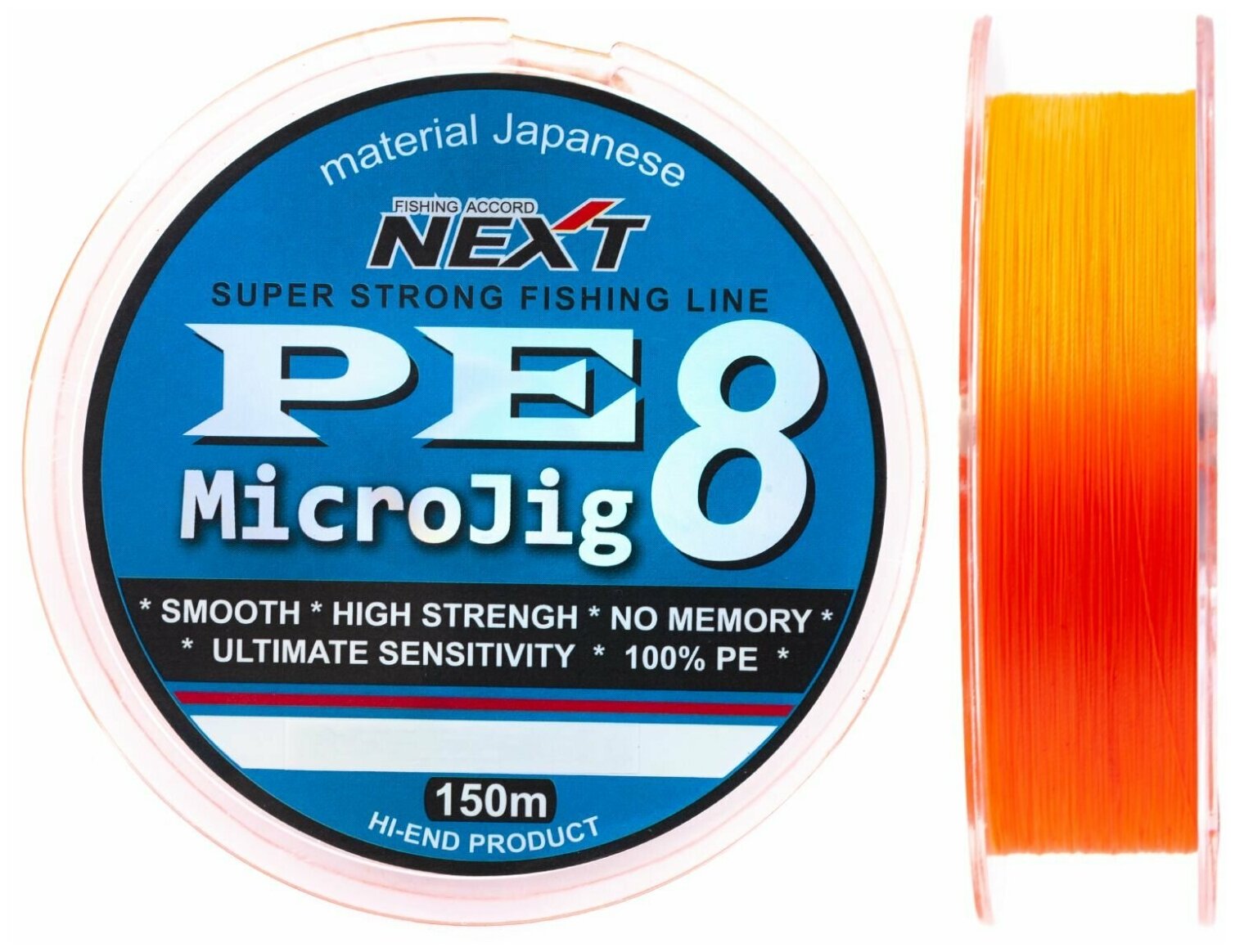 Шнур PE Next MICROJIG X8 #0.4 (150 м, 0.10 мм, 6.80 кг, оранжевый)
