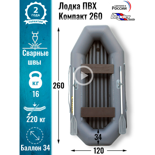 надувная лодка инзер 1 в 270 надувное дно Leader boats/Надувная лодка ПВХ Компакт 260 надувное дно (серая)