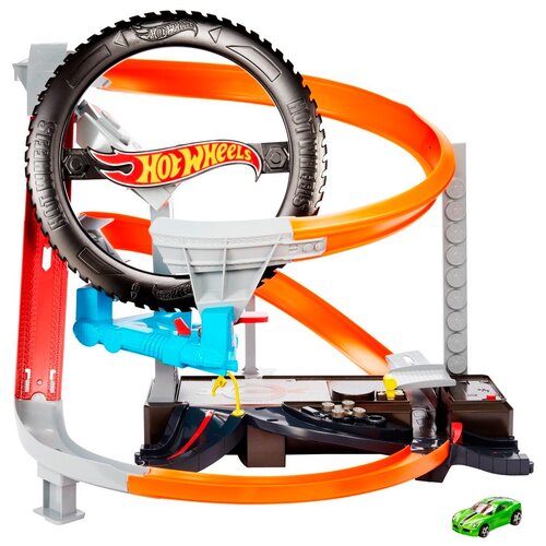 hot wheels игровой набор mattel hot wheels автотрек трюковая арена gvk48 Трек Hot Wheels City Hyper-Boost Tire Shop GJL16 мультиколор