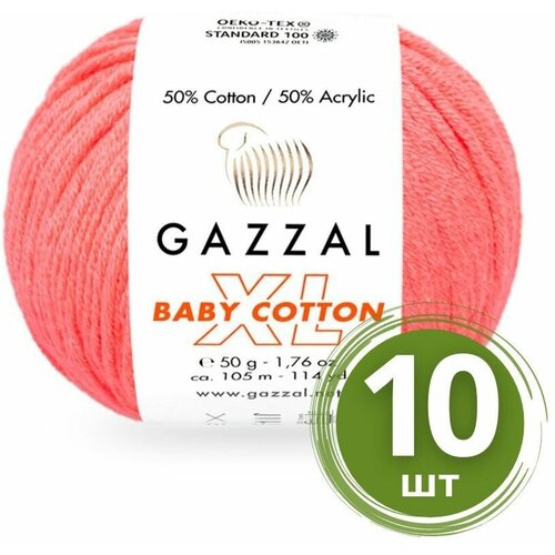 Пряжа Gazzal Baby Cotton XL (Беби Коттон XL) - 10 мотков Цвет: 3460 Розовый неон 50% хлопок, 50% акрил, 50 г 105 м