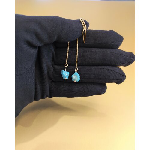 Серьги с подвесками CoolStone, бижутерный сплав, золочение, бирюза, ручная работа, размер/диаметр 100 мм., бирюзовый, голубой