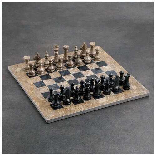 Шахматы «Элит», серый/черный, доска 40х40 см, оникс 7787536
