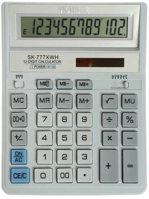 Калькулятор настольный (большой бухгалтерский) 12-разрядный SKAINER SK-777XWH двойное питание 157 х 200 х 32 мм белый