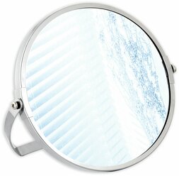 Зеркало косметическое настольное круглое в ванную для макияжа Brabix, круглое, диаметр 17 см, двустороннее, с увеличением, из нержавеющей стали,607421