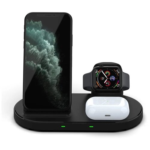 Беспроводная зарядка 3 в 1 Borofone BQ10 (iPhone+Apple Watch+AirPods) черная беспроводное зарядное устройство 6в1 универсальная зарядка док станция для телефонов наушников часов