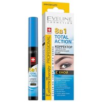 Eveline Cosmetics корректор постепенно окрашивающий брови, с хной 8в1 Total Action, 10 мл, темно-коричневый