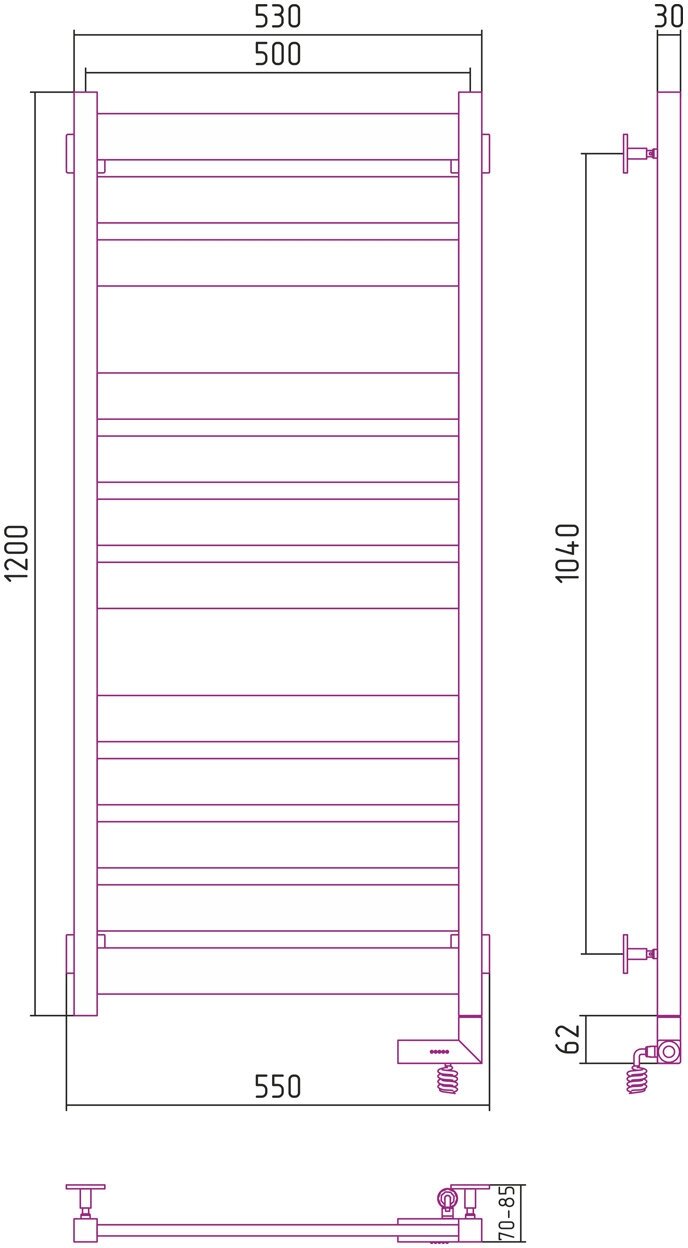 Электрический полотенцесушитель Сунержа Центурион 2.0 1200x500 ТЭН Пр. матовый белый арт. 31-5603-1250 - фотография № 4