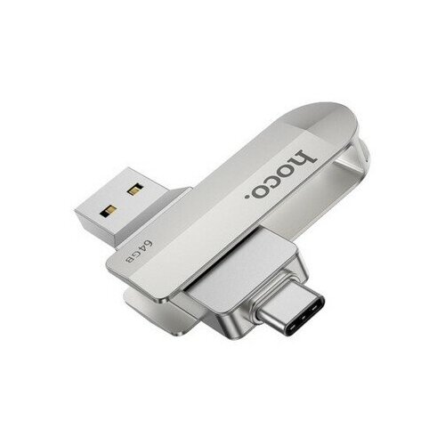 Флешка OTG Hoco UD10 Wise, 64 Гб, USB3.0, USB/Type-C, чт до 120 Мб/с, зап до 30 Мб/с, металл