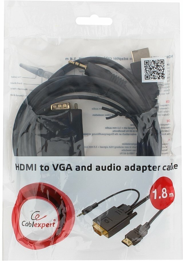 Аксессуар Gembird Cablexpert HDMI-VGA 19M/15M + 3.5Jack 1.8m Black - фото №2