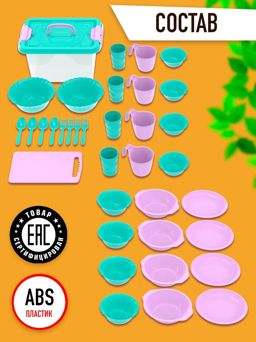 Набор для пикника, посуда для кемпинга №5 «Весёлая компания» (4 персоны, 36 предметов) / АП 181