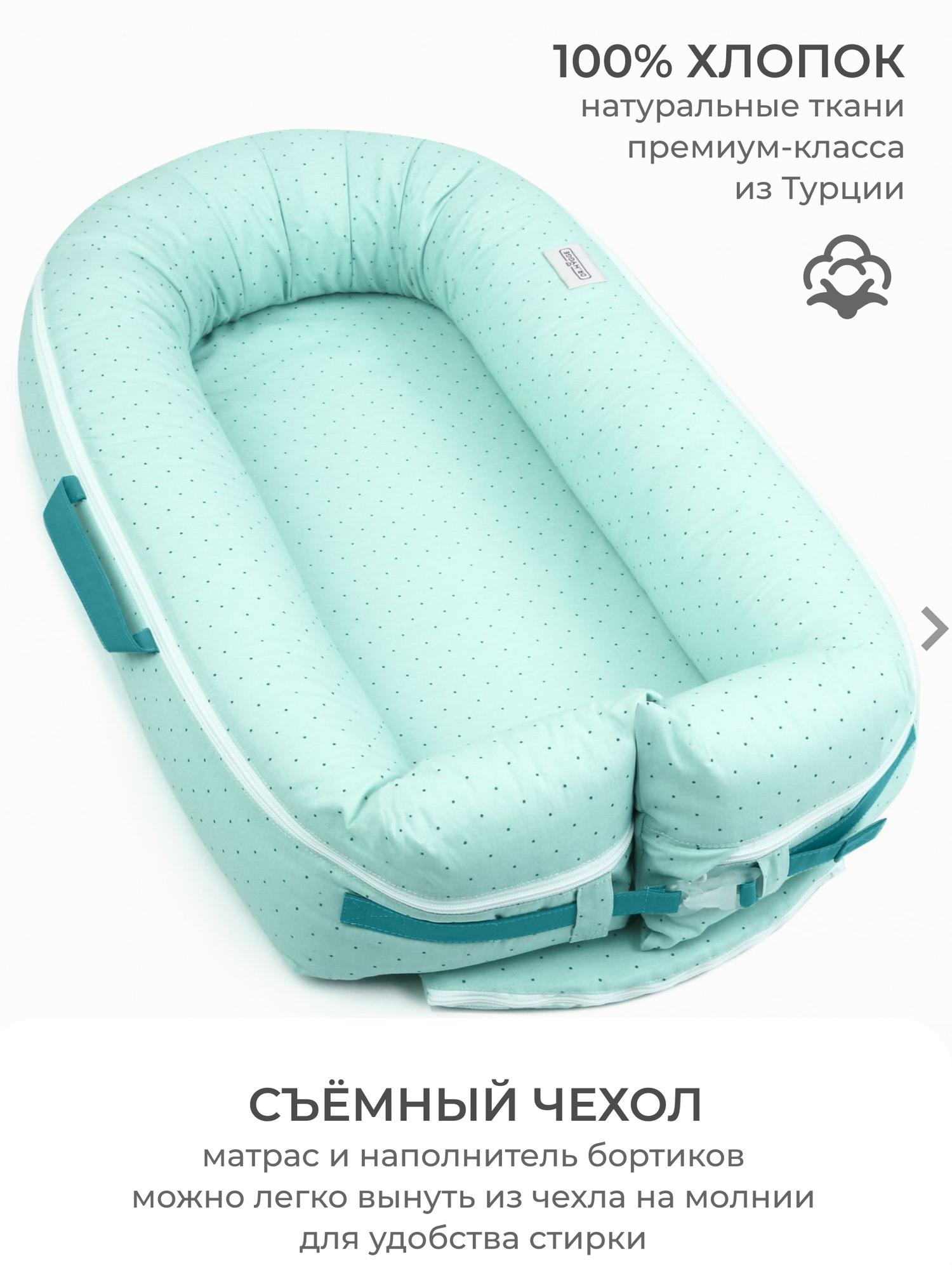 Кокон-гнездышко для малыша (подушка-позиционер) для сна (мятный)