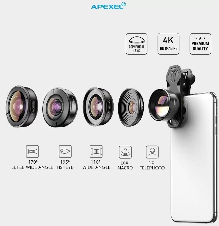 Комплект объективов Apexel 5-in-1 HB5 дляартфона APL-HB5