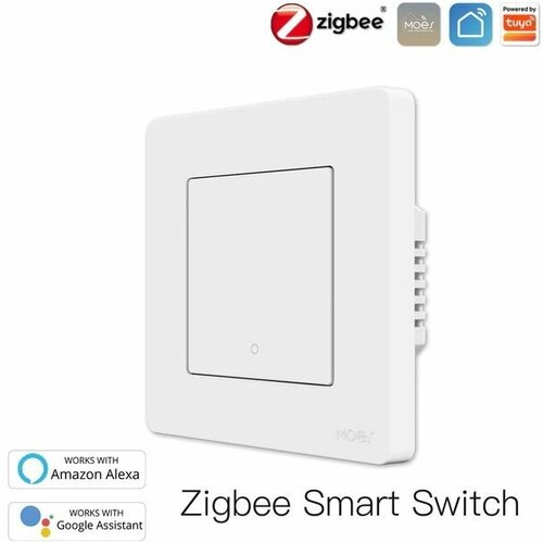 1-одно белый кнопочный клавишный безнулевой выключатель MOES ZigBee 3.0, работает с Алисой, zigbee2mqtt