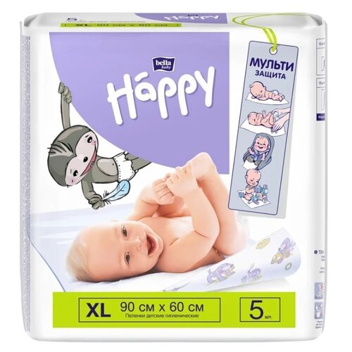 фото Одноразовые пеленки bella baby happy 60x90 мульти защита 5 шт.