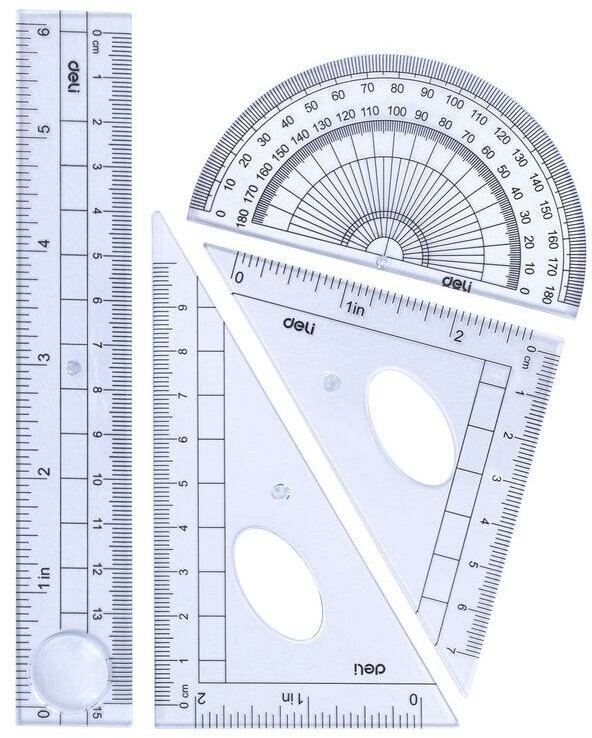 Набор чертежный пластиковый прозрачный (линейка 15 см угольники 10 и 7 см транспортир 8 см)