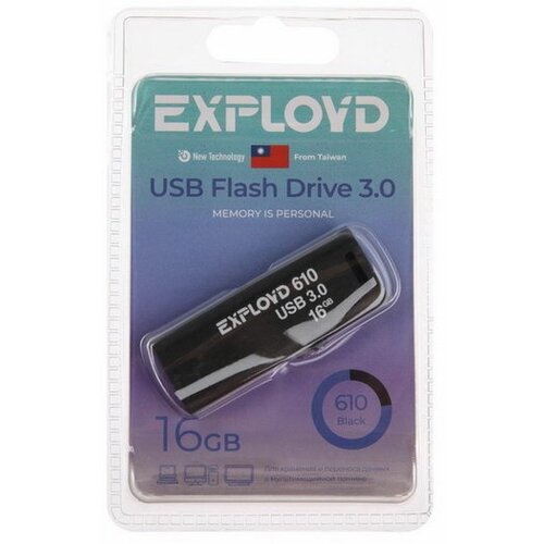 Флешка 610, 16 Гб, USB3.0, чт до 70 Мб/с, зап до 20 Мб/с, черная