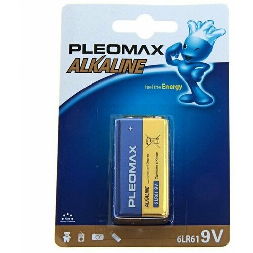 Батарейка алкалиновая Pleomax, 6LR61-1BL, 9В, крона, блистер, 1 шт.