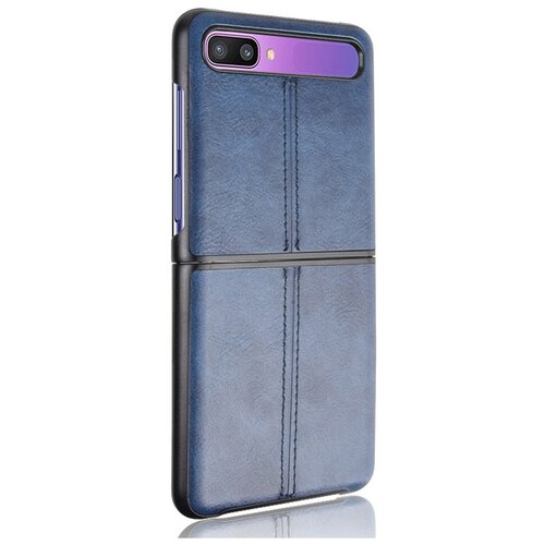 фото Чехол mypads для samsung galaxy z flip sm-f700 из качественного износостойкого силикона с декоративным дизайном под кожу с тиснением синий