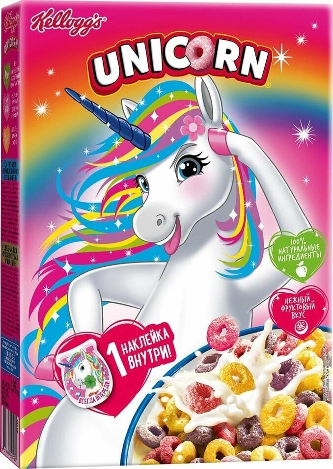 Готовый завтрак Kelloggs Unicorn Радужные колечки с фруктовым вкусом 195г х 2шт