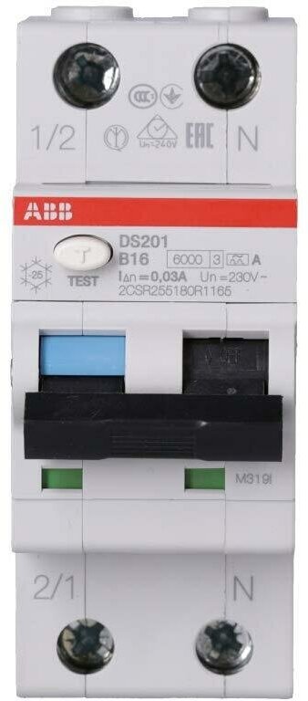 Дифавтомат ABB DS201 C25 AC30 2-ПОЛЮСНЫЙ характеристика C 25A 30MA ТИП АС