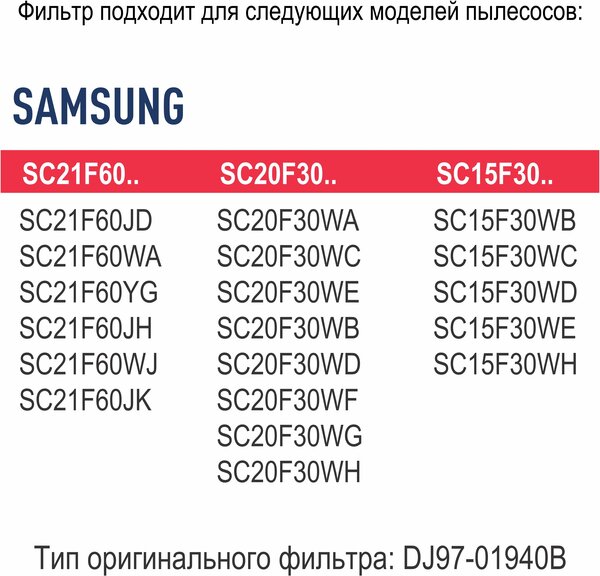 Topperr Выпускной Hepa-фильтр для пылесосов SAMSUNG, 1 шт, FSM 211