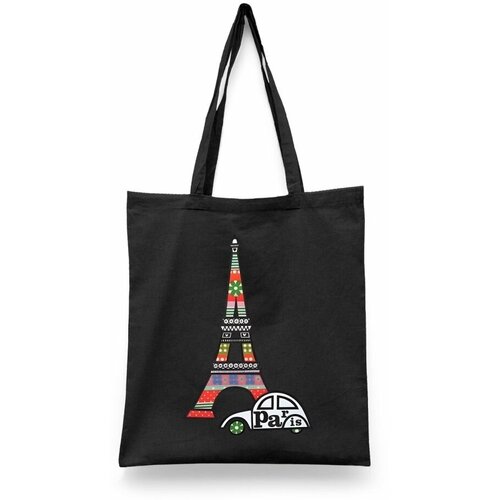 фото Сумка-шоппер унисекс каждому своё "париж/paris/эйфелева башня" черная