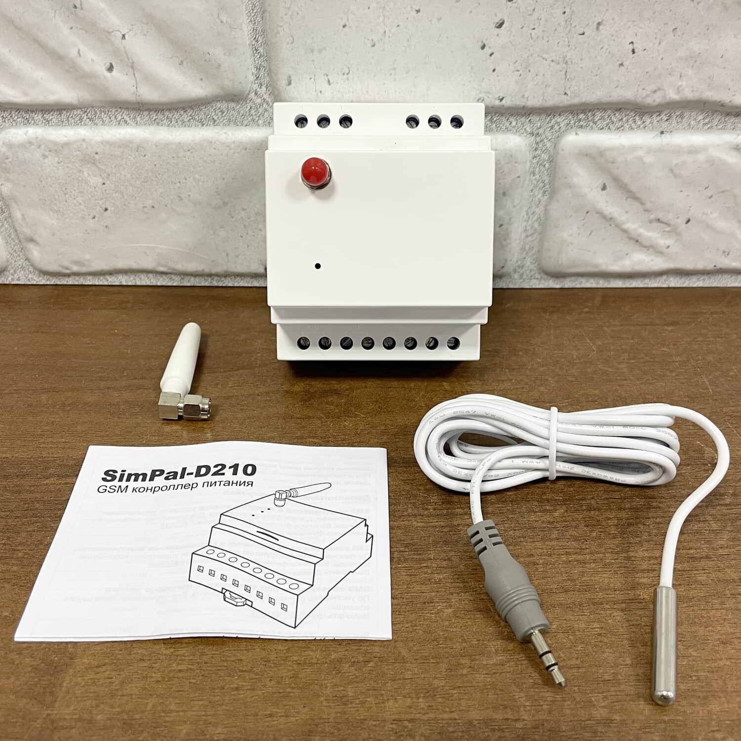 GSM реле SimPal-D210 v. H24 на DIN рейку и датчик температуры (управление электропитанием по смс звонку и расписанию нагрузка до 3500 Вт)