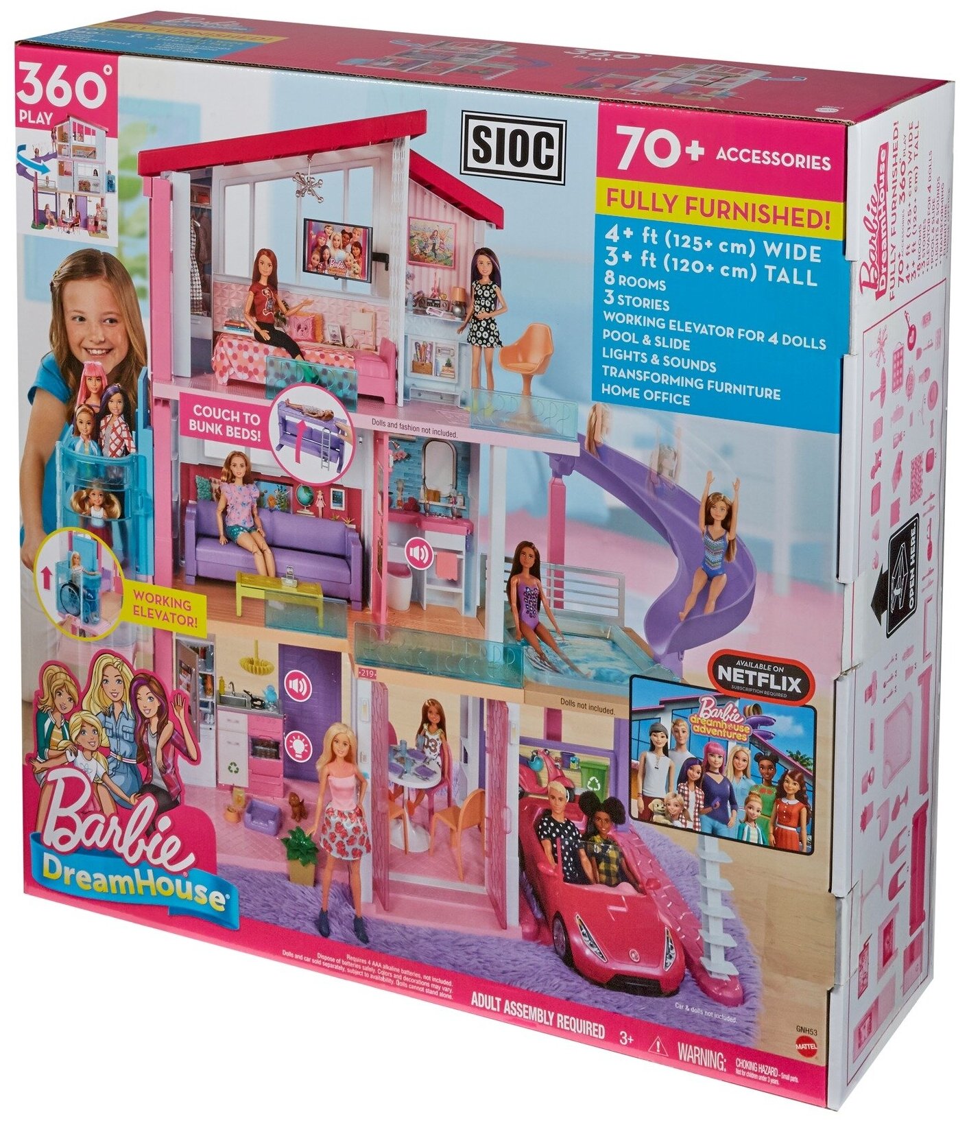 Трехэтажный дом мечты с лифтом, бассейном, горкой и мебелью Barbie - фото №7