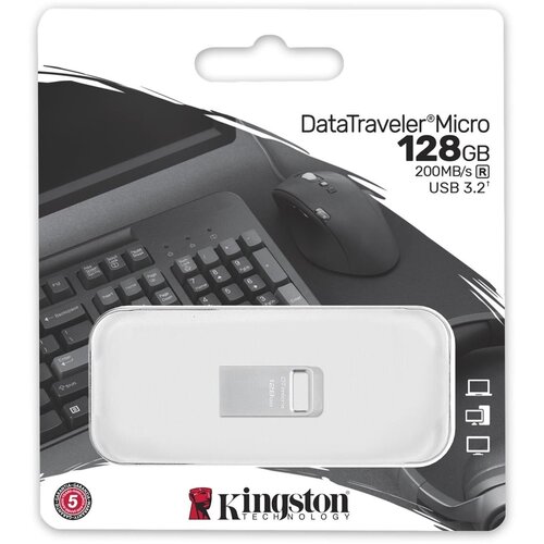 Флеш Диск Kingston 128Gb DataTraveler Micro DTMC3G2/128GB USB3.0 серебристый флешка usb kingston datatraveler micro 128гб usb3 0 серебристый [dtmc3g2 128gb]