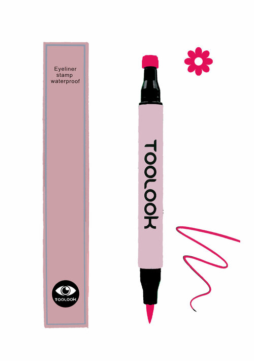 TooLook Цветная подводка фломастер для глаз со штампом Цветок №4 малиновая