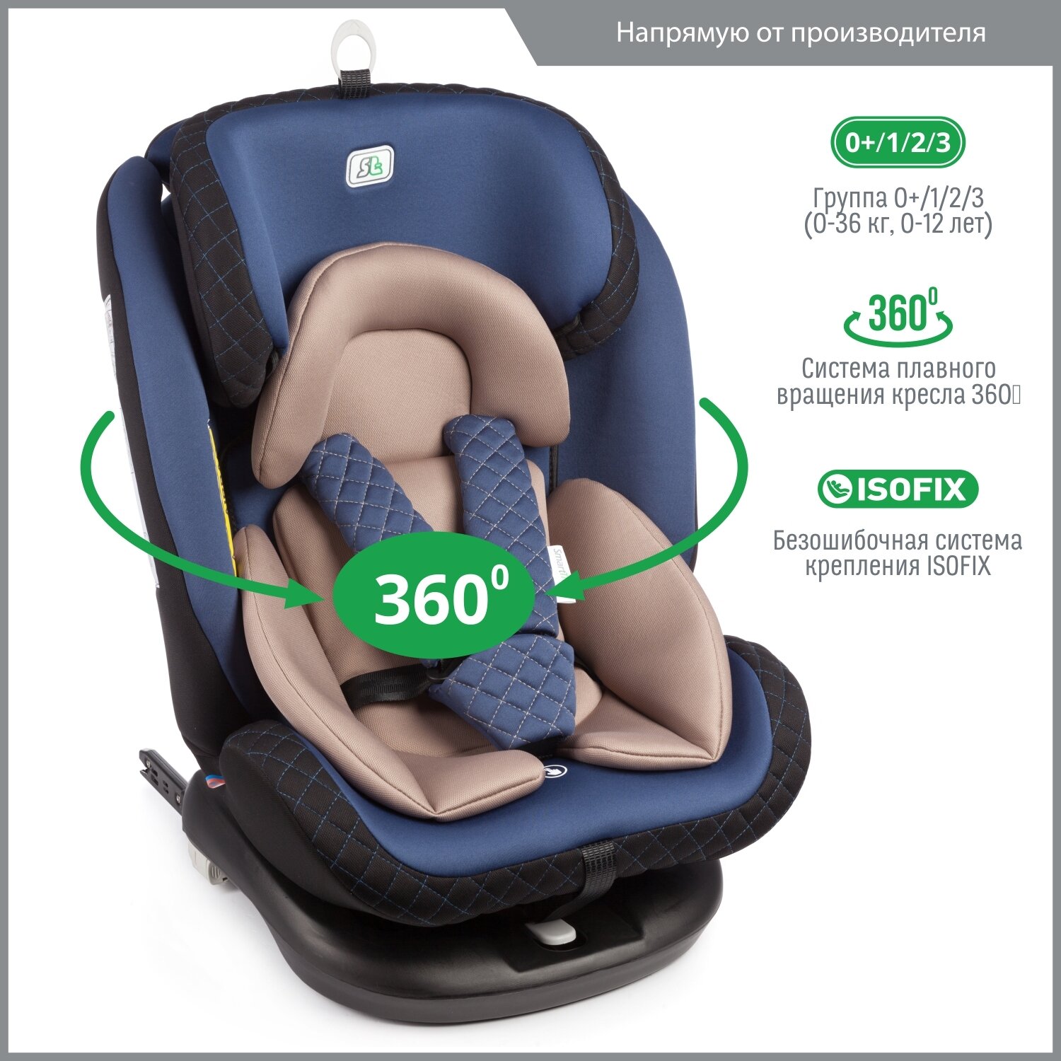 Автокресло детское поворотное с рождения до 12 лет / Isofix / 0+/1/2/3/до 36 кг 0-36кг / 0-12лет SMART TRAVEL «Boss Isofix»