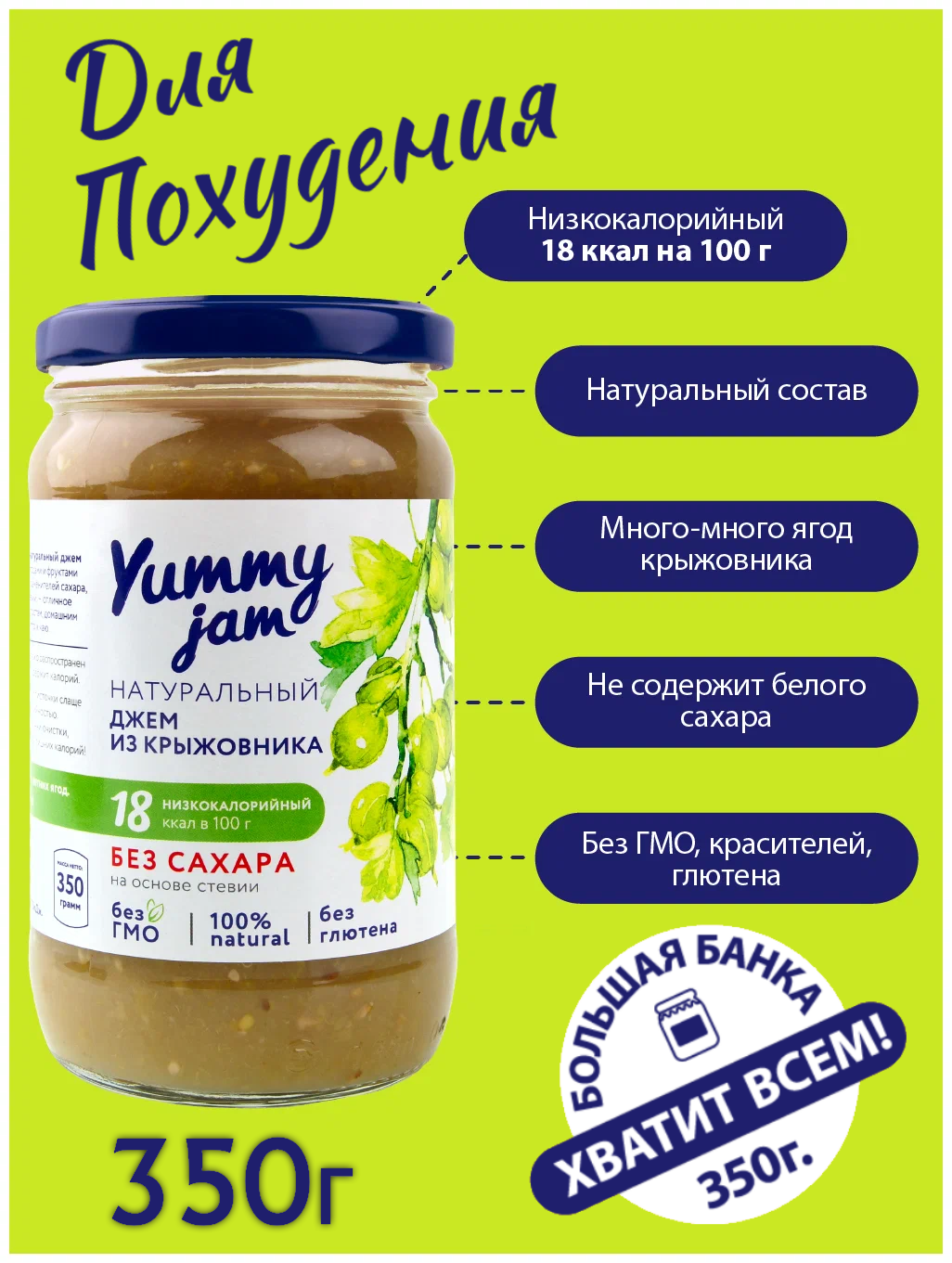 Джем Yummy jam из крыжовника без сахара